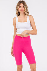 Fuchsia Rib Knit Biker Shorts