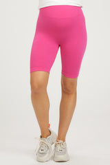 Fuchsia Rib Knit Maternity Biker Shorts