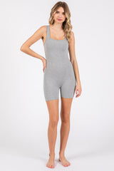 Heather Grey Ribbed Square Neck Sleeveless Romper