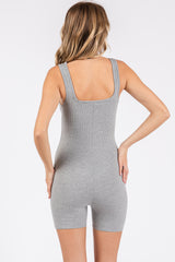 Heather Grey Ribbed Square Neck Sleeveless Romper