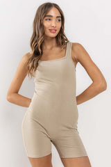 Taupe Ribbed Square Neck Sleeveless Maternity Romper