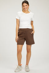 Brown Drawstring Maternity Shorts