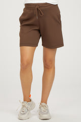 Brown Drawstring Maternity Shorts