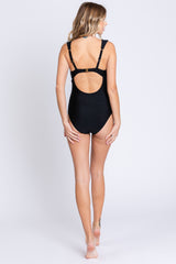 Black Crochet Accent Sleeveless One Piece Swimsuit