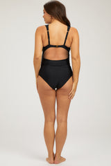 Black Crochet Accent Sleeveless Maternity One Piece Swimsuit