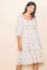 Ivory Floral Smocked Maternity Knee Length Dress