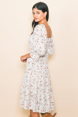 Ivory Floral Smocked Knee Length Dress