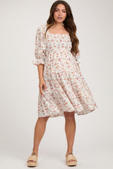 Ivory Floral Smocked Maternity Knee Length Dress