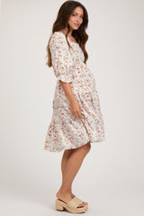 Ivory Floral Smocked Maternity Knee Length Dress