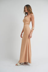 Camel Sleeveless Ribbed Maxi Dress