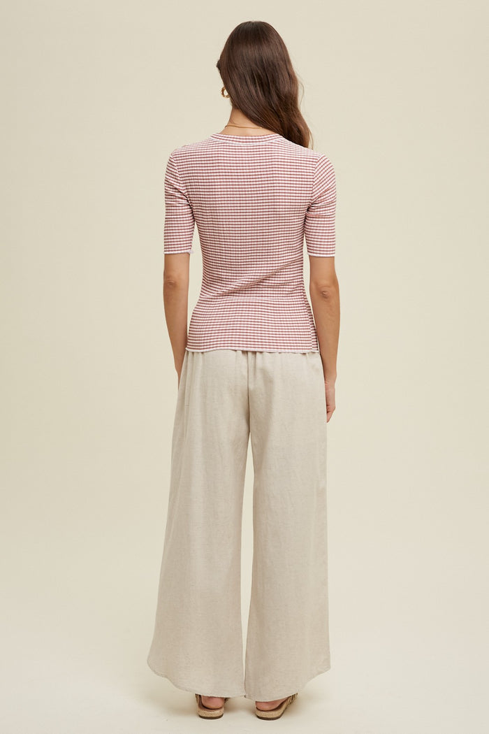Rust Striped Short Sleeve Top