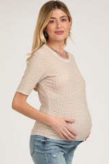 Taupe Striped Short Sleeve Maternity Top
