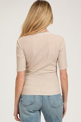 Taupe Striped Short Sleeve Maternity Top