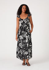 Black Floral Back Tie Maternity Maxi Dress