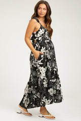 Black Floral Back Tie Maternity Maxi Dress