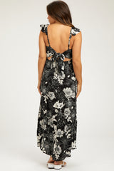 Black Floral Back Tie Maternity Maxi Dress