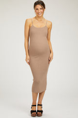 Mocha Ribbed Sleeveless Fitted Maternity Dress