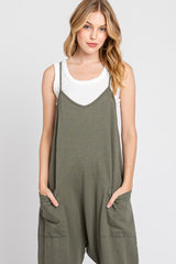 Olive Knit Front Pocket Overall