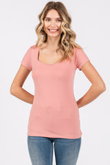 Pink Square Neck Short Sleeve Maternity Top