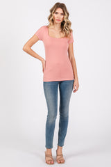 Pink Square Neck Short Sleeve Top