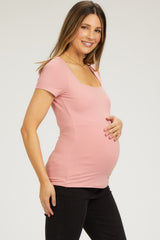 Pink Square Neck Short Sleeve Maternity Top