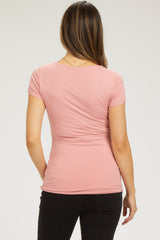 Pink Square Neck Short Sleeve Maternity Top