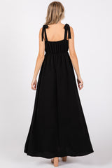 Black Square Neck Shoulder Tie Maxi Dress