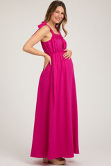 Fuchsia Square Neck Shoulder Tie Maternity Maxi Dress