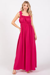 Fuchsia Square Neck Shoulder Tie Maxi Dress