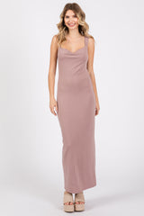 Mauve Cowl Neck Sleeveless Maternity Midi Dress