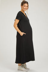 Black Fleece Hooded Maternity Midi Dress