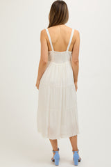 White Sleeveless Button Tiered Maternity Midi Dress