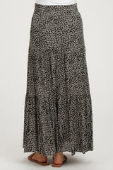Black Floral Tiered Maternity Maxi Skirt