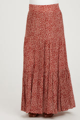 Red Floral Tiered Maternity Maxi Skirt