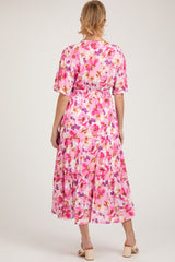 Fuchsia Multi-Color Floral Tiered Maternity Maxi Dress