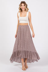 Mauve Floral Ruffle Hi-Low Maternity Maxi Skirt