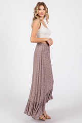 Mauve Floral Ruffle Hi-Low Maxi Skirt