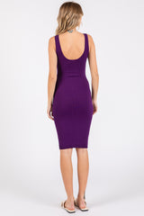 Purple Rib Knit Sleeveless Dress