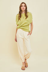 Sage Knit Pocket Front Top