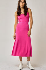 Fuchsia Square Neck Sleeveless Sweater Midi Dress