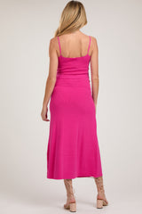 Fuchsia Square Neck Sleeveless Sweater Maternity Midi Dress