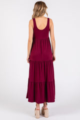 Burgundy Sleeveless Scoop Back Tiered Maxi Dress