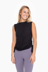 Black Rib Knit Ruched Drawstring Maternity Tank Top