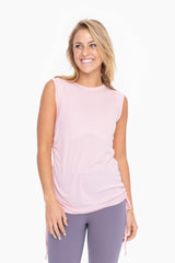 Light Pink Rib Knit Ruched Drawstring Maternity Tank Top