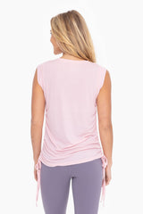 Light Pink Rib Knit Ruched Drawstring Tank Top