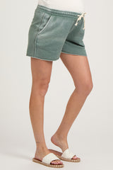 Green Faded Wash Maternity Drawstring Shorts