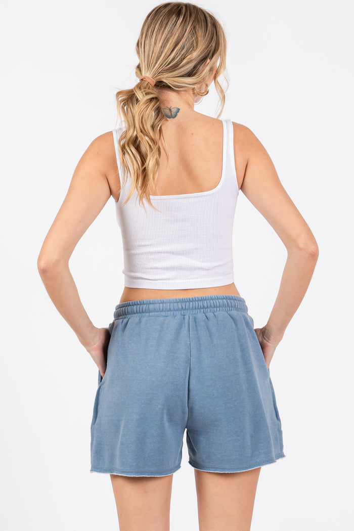 Blue Faded Wash Drawstring Shorts