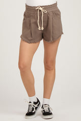 Taupe Fringe Hem Maternity Drawstring Shorts