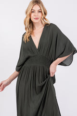 Olive Lightweight Deep V-Neck Maxi Dress