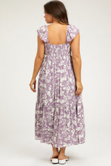 Lavender Floral Ruffle Maternity Midi Dress